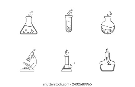 Icon set of science equipment, outline style flat design