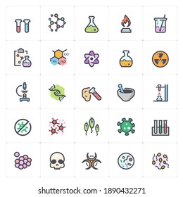 Icon set - Science icon outline stroke with color vector illustration on white background