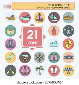 Icon Set Sea - Color Mate Style - Simple illustration,Editable stroke,Design template vector, Good for prints, posters, advertisements, announcements, info graphics, etc.