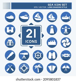 Icon Set Sea - Long Shadow Style - Simple illustration,Editable stroke,Design template vector, Good for prints, posters, advertisements, announcements, info graphics, etc.