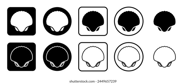 Icon set of sea shell symbol. Filled, outline, black and white icons set, flat style.  Vector illustration on white background