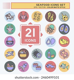 Icon Set Seafood. related to Holiday symbol. color mate style. simple design illustration