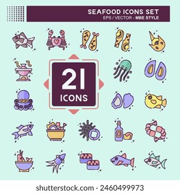 Icon Set Seafood. related to Holiday symbol. MBE style. simple design illustration