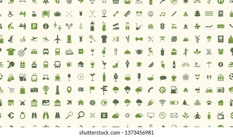 Icon set. Seamless pattern. Vector illustrations with travel, transport, hotel, rest, shopping, vacation and beach simbols.