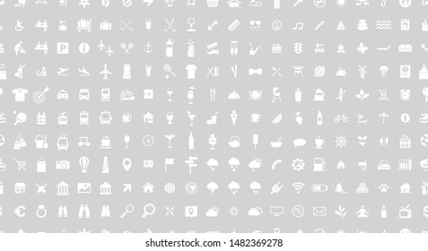 Icon set. Seamless pattern. Vector illustrations with travel, transport, hotel, rest, shopping, vacation and beach simbols.