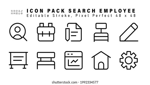 Icon Set of Search Employee Icons. Contains such Icons as Write, Whiteboard, Chair, Page Graphic etc. Editable Stroke. 48x48 Pixel Perfect