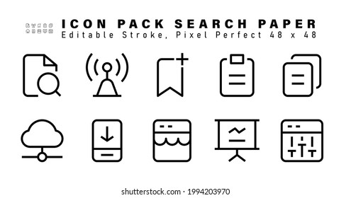 Icon Set of Search Paper Line Icons. Contains such Icons as Document, Cloud, Mobile, Online Store etc. Editable Stroke. 48x48 Pixel Perfect
