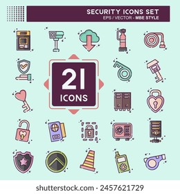Icon Set Security. related to Technology symbol. MBE style. simple design illustration