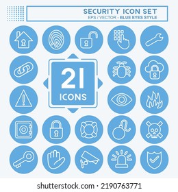 Icon Set Security. suitable for education symbol. blue eyes style. simple design editable. design template vector. simple illustration