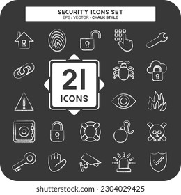 Icon Set Security. suitable for education symbol. chalk Style. simple design editable.