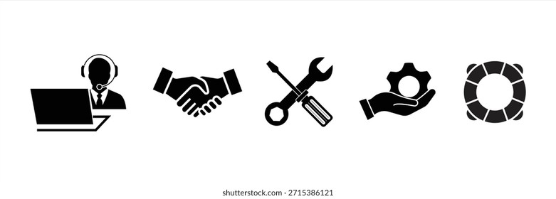 Servicio, Asistencia y ayuda - colección de los iconos de la línea fina en el fondo blanco, Ilustración vectorial