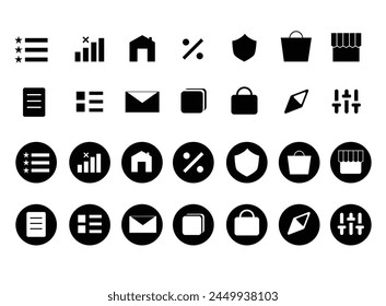 Icon set of settings filter, homepage and shopping on website