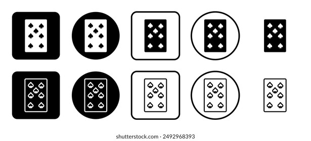 Icon set of seven of spades playing card. Filled, outline, black and white icons set, flat style.  Vector illustration on white background