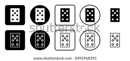 Icon set of seven of spades playing card. Filled, outline, black and white icons set, flat style.  Vector illustration on white background