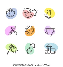 icon set of several games commonly played by children. The design is colorful so it gives a happy impression