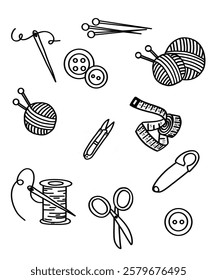 Icon set of sewing equipments