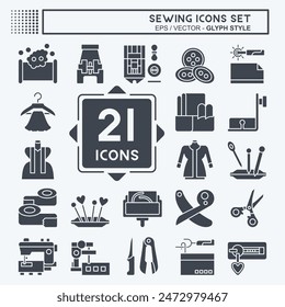 Icon Set Sewing. related to Textile Industry symbol. glyph style. simple design illustration