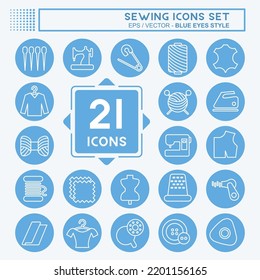 Icon Set Sewing. suitable for education symbol. blue eyes style. simple design editable. design template vector. simple illustration