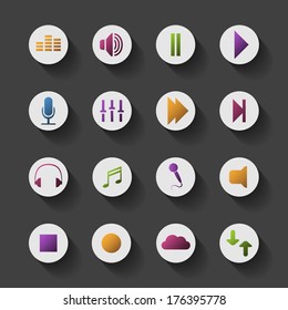 Icon Set with Shadow and Colorful Design - Music Content