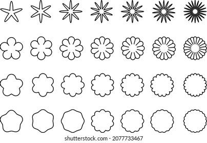 Icon set shaped like a flower. Paint white with black lines.