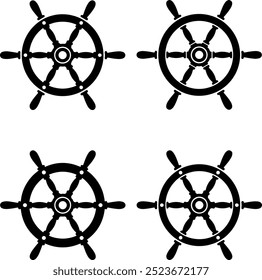 Conjunto de ícones da roda do leme do navio que navega capitão. Ícones finos ilustrações em vetor plano isoladas no fundo branco transparente