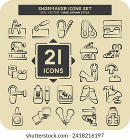 Icon Set Shoemaker. related to Shoes symbol. hand drawn style. simple design editable. simple illustration