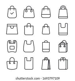 Icon set of shopping bag. Editable vector pictograms isolated on a white background. Trendy outline symbols for mobile apps and website design. Premium pack of icons in trendy line style.