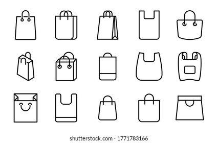 Icon set of shopping bag. Editable vector pictograms isolated on a white background. Trendy outline symbols for mobile apps and website design. Premium pack of icons in trendy line style.