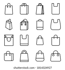 Icon set of shopping bag. Editable vector pictograms isolated on a white background. Trendy outline symbols for mobile apps and website design. Premium pack of icons in trendy line style.