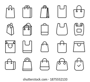 Juego de iconos de la bolsa de la compra. Pictogramas vectoriales editables aislados en un fondo blanco. Símbolos de diseño para aplicaciones móviles y diseño de sitios web. Paquete premium de iconos en estilo de línea de moda.