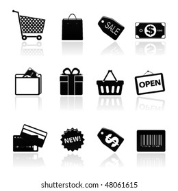 icon set shopping black on white