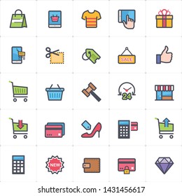 Icon Set - Shopping And Commerce Full Color Outline Stroke Vector Illustration On White Background