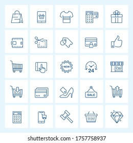 Juego de iconos - compra y comercio de la línea delgada ilustración vectorial en fondo blanco