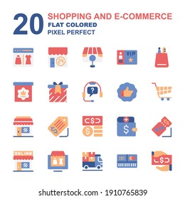 Icon Set of Shopping and E-Commerce. Glyph, Flat style icon vector. Contains such of Shopping Bag, Catalog, Marketplace, Store, Money, Top Up, Discount and more. Editable Stroke and Pixel perfect.