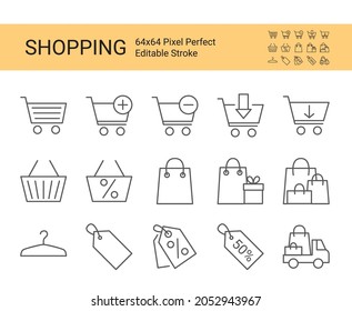 Icon set of shopping. Editable vector stroke. Sale icons for mobile apps and website design.