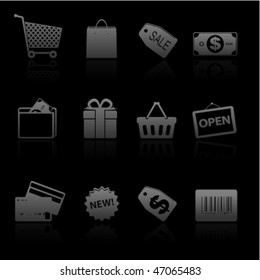 icon set shopping greyscale on black