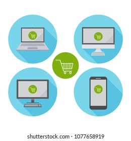 icon set , Shopping icon on labtop , computer and mobile smart phone ,Technology