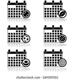Icon set showing a calendar combined with different sports