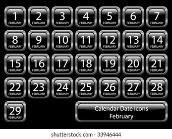 Icon set showing calendar dates for February