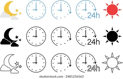 Icon set showing daily cycle