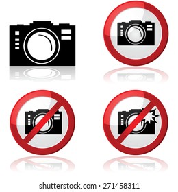 Icon set showing different signs for allowing or prohibiting photography