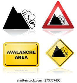 Icon set showing different signs and alerts for an avalanche prone area
