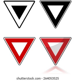 Icon set showing different styles applied to the yield traffic sign