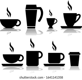 Icon set showing different types of coffee cups and mugs