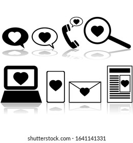 Icon set showing different ways of communicating love