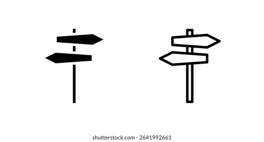 Icon set showing directional signpost, ideal for wayfinding and travel