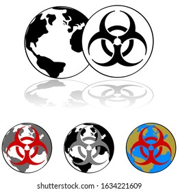 Icon set showing Earth combined with the symbol for infectious materials