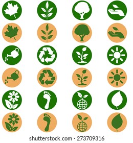 icon set showing environmental themed buttons in two different flat design color schemes
