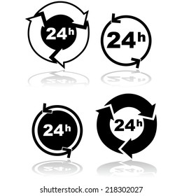 Icon set showing four different representations of a 24-hour service