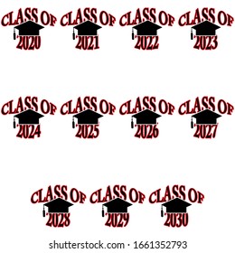 Icon set showing a graduation cap paired with different years showing the graduation year